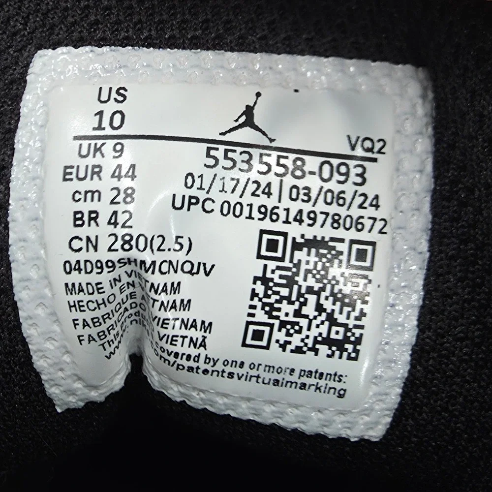 Air Jordan 1 Low Sneaker Mens 10 Triple Black Leather Retro 553558-093 Shoe